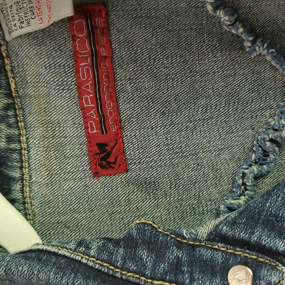 PARASUCO Ergonomic Jeans Denim Jacket Distressed Stretchy Slim Fit Small NWOT - Picture 3 of 9